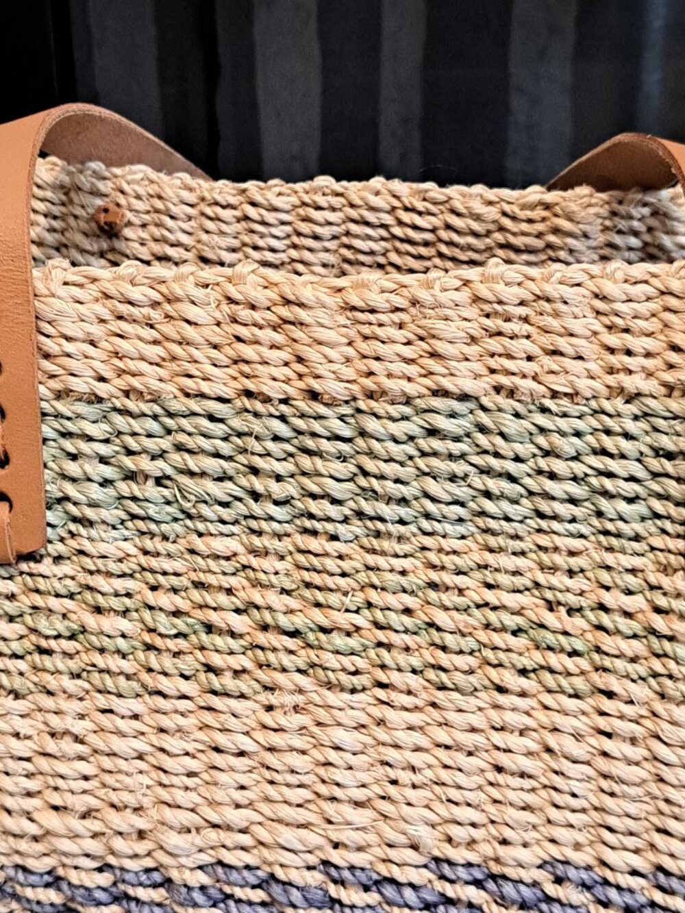 Vintage Bohemian Straw Tote with Leather Strap - Picture 6 of 10